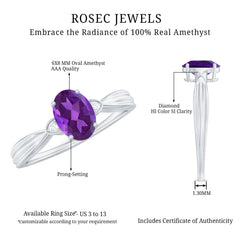 1.25 CT Oval Cut Amethyst Solitaire Ring with Diamond