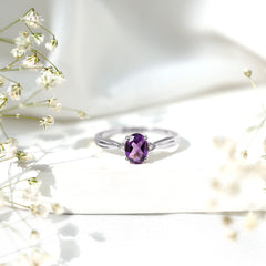 1.25 CT Oval Cut Amethyst Solitaire Ring with Diamond