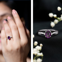 1.25 CT Oval Cut Amethyst Solitaire Ring with Diamond
