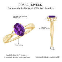 1.25 CT Oval Cut Amethyst Solitaire Ring with Diamond