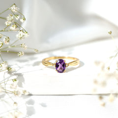 1.25 CT Oval Cut Amethyst Solitaire Ring with Diamond