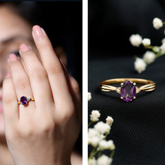 1.25 CT Oval Cut Amethyst Solitaire Ring with Diamond