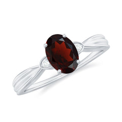 Certified Natural Garnet Diamond Oval Engagement Ring with Pinched Shank