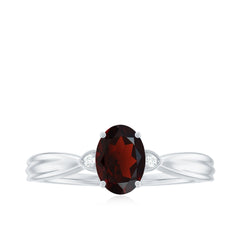 Certified Natural Garnet Diamond Oval Engagement Ring with Pinched Shank