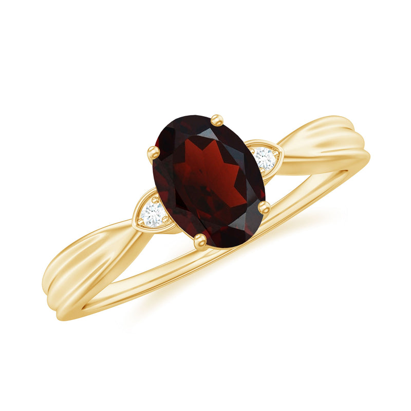 Certified Natural Garnet Diamond Oval Engagement Ring with Pinched Shank