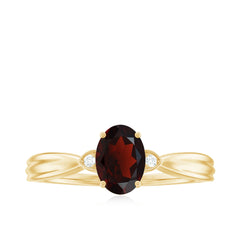 Certified Natural Garnet Diamond Oval Engagement Ring with Pinched Shank