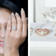 Real Ethiopian Opal 3 Stone Engagement Ring with Moissanite