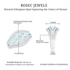 Real Ethiopian Opal 3 Stone Engagement Ring with Moissanite