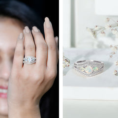 Real Ethiopian Opal 3 Stone Engagement Ring with Moissanite