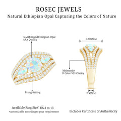 Real Ethiopian Opal 3 Stone Engagement Ring with Moissanite