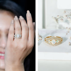 Real Ethiopian Opal 3 Stone Engagement Ring with Moissanite