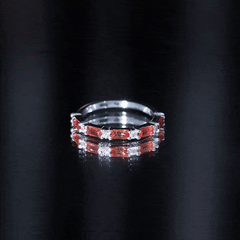 Lab Grown Orange Sapphire and Diamond Half Eternity Stackable Ring