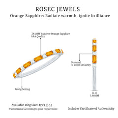 Lab Grown Orange Sapphire and Diamond Half Eternity Stackable Ring