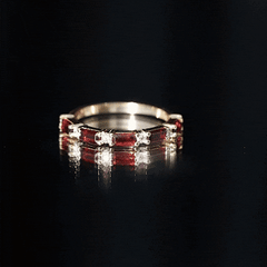 Natural Baguette Garnet Diamond Half Eternity Band With Certificate