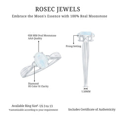 1 CT Oval Cut Moonstone Solitaire Ring with Diamond