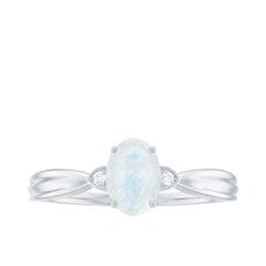 1 CT Oval Cut Moonstone Solitaire Ring with Diamond