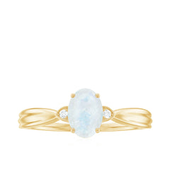 1 CT Oval Cut Moonstone Solitaire Ring with Diamond