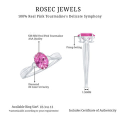Oval Shape Pink Tourmaline Solitaire Ring with Diamond