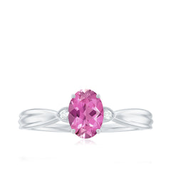 Oval Shape Pink Tourmaline Solitaire Ring with Diamond