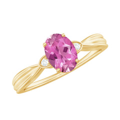 Oval Shape Pink Tourmaline Solitaire Ring with Diamond