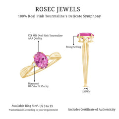Oval Shape Pink Tourmaline Solitaire Ring with Diamond