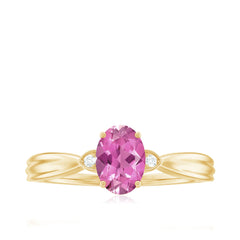 Oval Shape Pink Tourmaline Solitaire Ring with Diamond