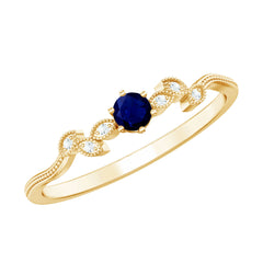 1/4 CT Blue Sapphire and Diamond Leaf Branch Promise Ring