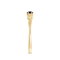1/4 CT Blue Sapphire and Diamond Leaf Branch Promise Ring