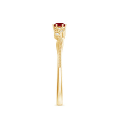 Certified Ruby and Diamond Leaf Branch Promise Ring
