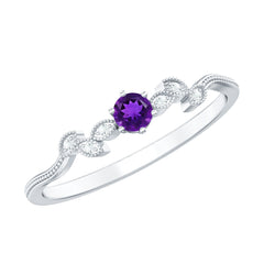 Amethyst and Diamond Leaf Branch Promise Ring