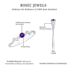 Amethyst and Diamond Leaf Branch Promise Ring