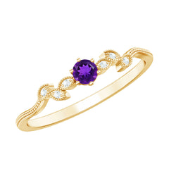 Amethyst and Diamond Leaf Branch Promise Ring
