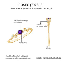 Amethyst and Diamond Leaf Branch Promise Ring