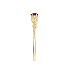 Amethyst and Diamond Leaf Branch Promise Ring