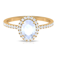 Oval Moonstone Engagement Ring with Diamond Halo