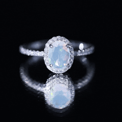 Certified Real 6X8mm Ethiopian Opal Oval Engagement Ring with Diamond Halo