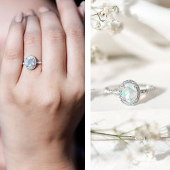 Certified Real 6X8mm Ethiopian Opal Oval Engagement Ring with Diamond Halo