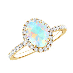 Certified Real 6X8mm Ethiopian Opal Oval Engagement Ring with Diamond Halo