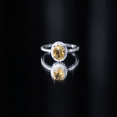 Certified Real 6X8mm Citrine Oval Engagement Ring with Diamond Halo