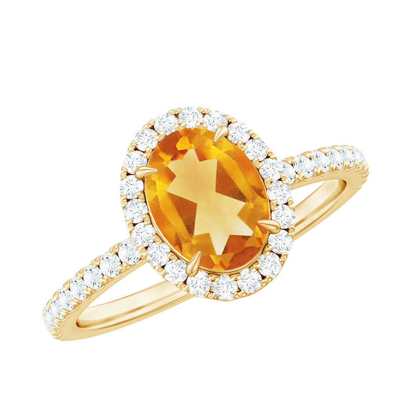 Certified Real 6X8mm Citrine Oval Engagement Ring with Diamond Halo