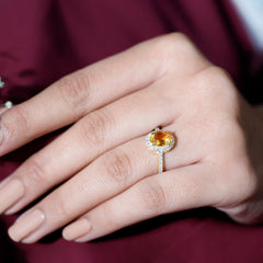 Certified Real 6X8mm Citrine Oval Engagement Ring with Diamond Halo