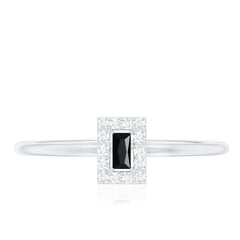 Minimalist Black Onyx and Diamond Halo Promise Ring