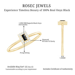 Minimalist Black Onyx and Diamond Halo Promise Ring