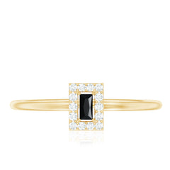 Minimalist Black Onyx and Diamond Halo Promise Ring