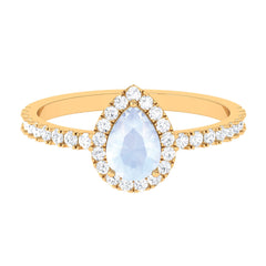 1.25 CT Pear Cut Moonstone Solitaire Simple Engagement Ring with Diamond Accent