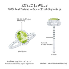 Natural 1 Carat Peridot Oval Engagement Ring with Diamond Halo