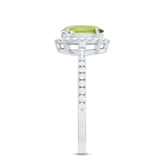 Natural 1 Carat Peridot Oval Engagement Ring with Diamond Halo