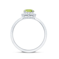 Natural 1 Carat Peridot Oval Engagement Ring with Diamond Halo