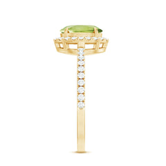 Natural 1 Carat Peridot Oval Engagement Ring with Diamond Halo