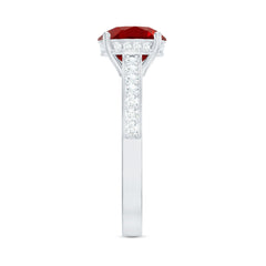 Lab Grown Ruby Simple Solitaire Engagement Ring with Diamond